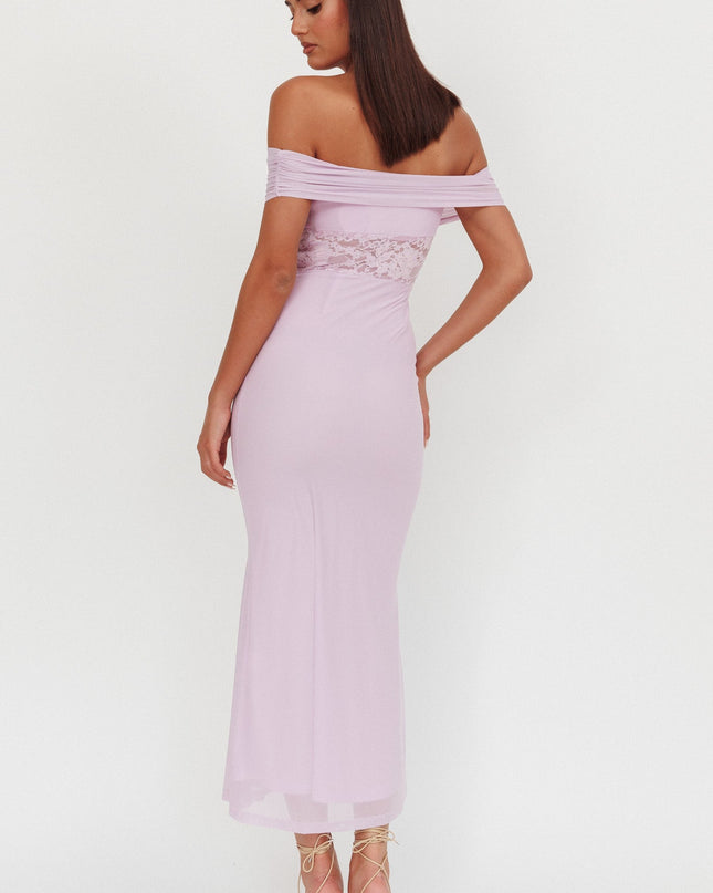 Lilac Off-Shoulder Lace Insert Maxi Dress