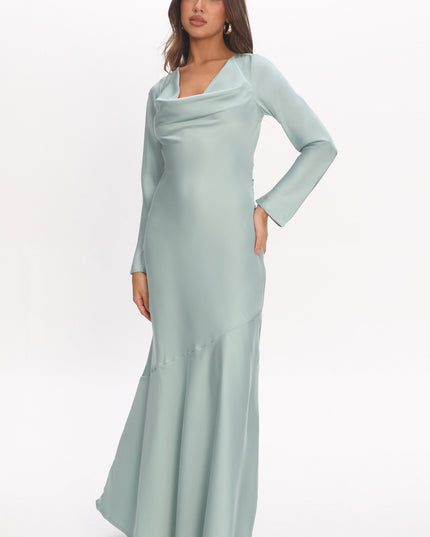 Sage Long Sleeve Drape Back Maxi Dress