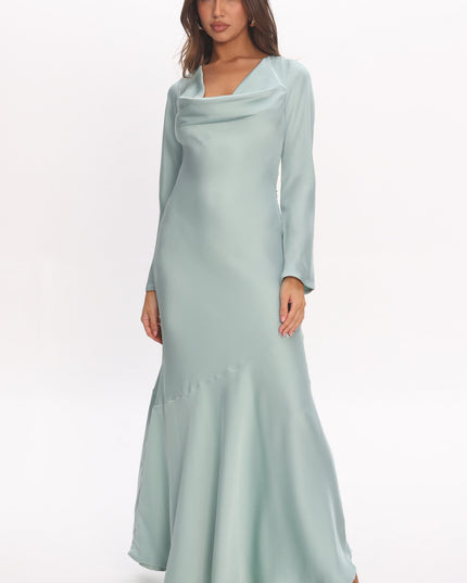 Sage Long Sleeve Drape Back Maxi Dress