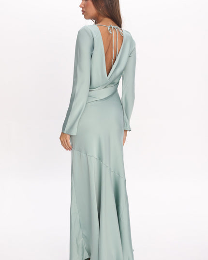 Sage Long Sleeve Drape Back Maxi Dress