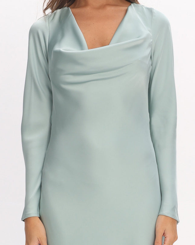 Sage Long Sleeve Drape Back Maxi Dress