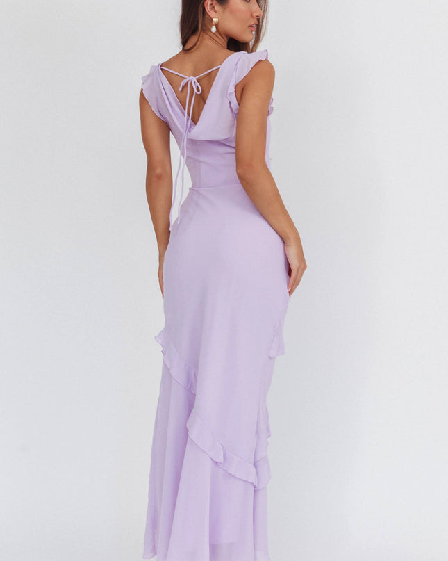 Lilac Cowl Neck Frill Maxi Dress