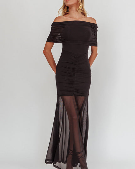Black Sheer Ruched Maxi Dress