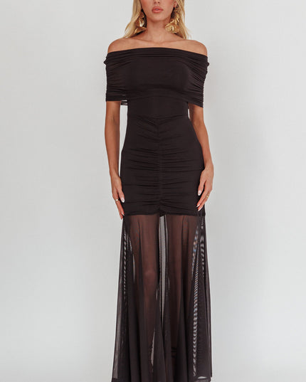 Black Sheer Ruched Maxi Dress