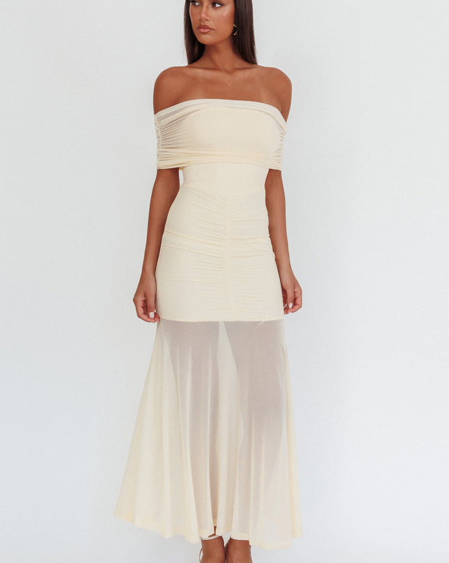 Cream Sheer Ruched Maxi Dress