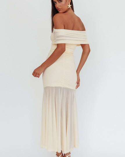 Cream Sheer Ruched Maxi Dress