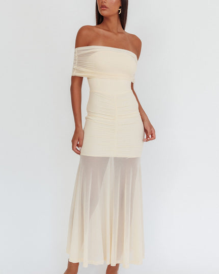 Cream Sheer Ruched Maxi Dress