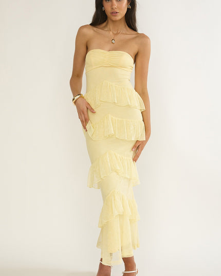 Butter Sweetheart Neckline Lace Frill Maxi Dress