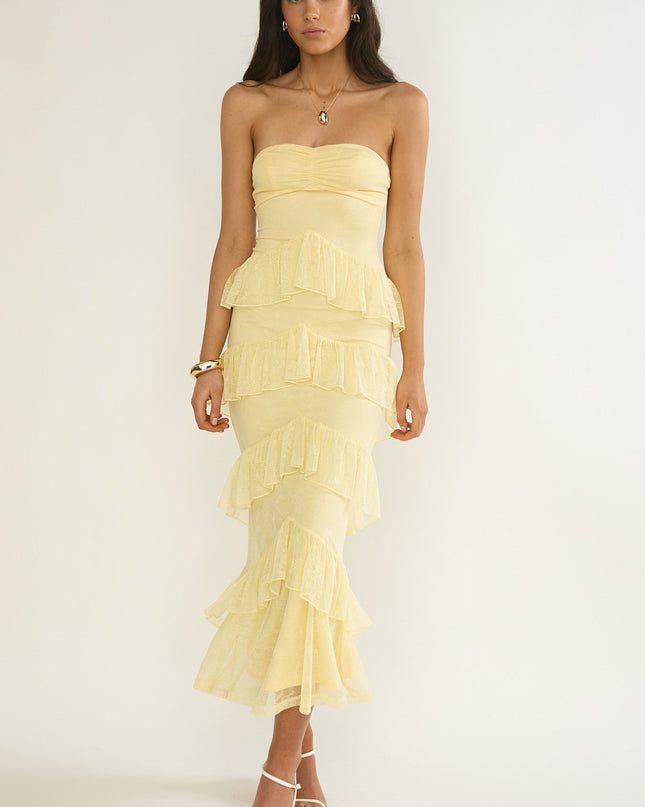 Butter Sweetheart Neckline Lace Frill Maxi Dress