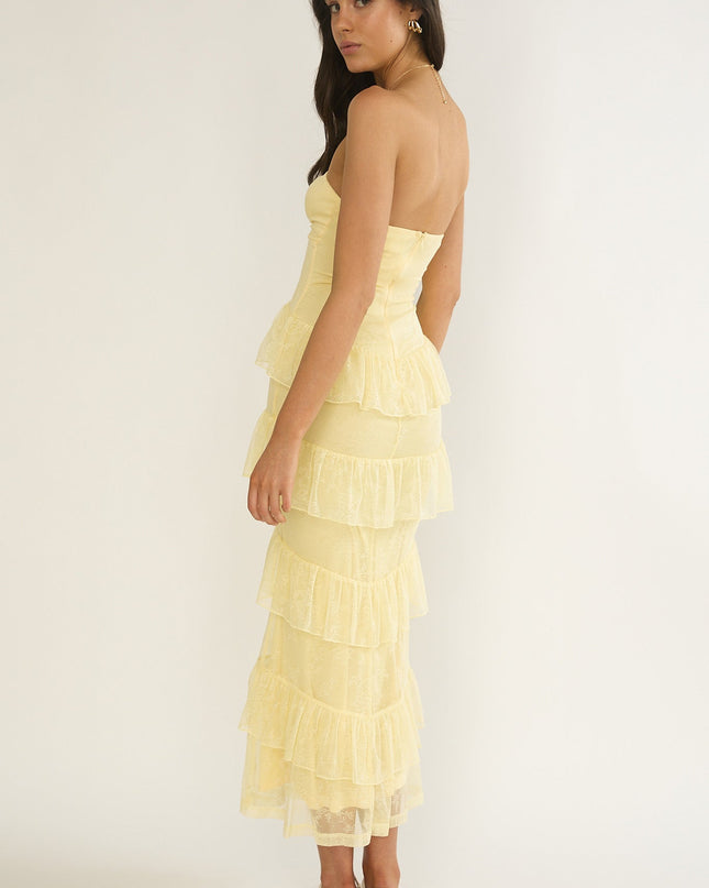 Butter Sweetheart Neckline Lace Frill Maxi Dress