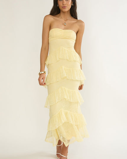 Butter Sweetheart Neckline Lace Frill Maxi Dress