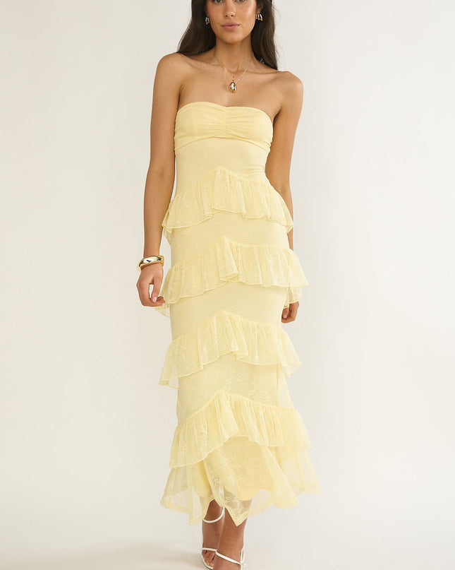 Butter Sweetheart Neckline Lace Frill Maxi Dress