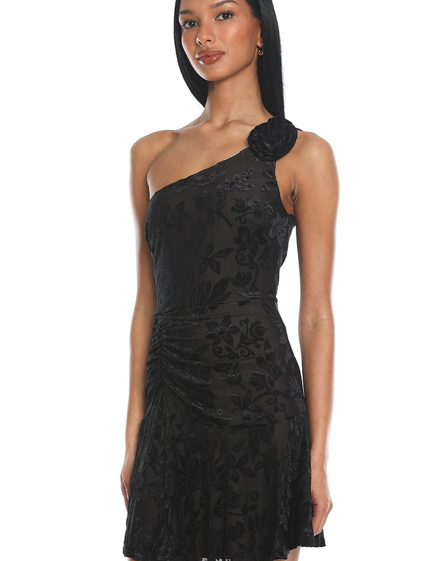 Black Midnight Aura One Shoulder Mini Dress