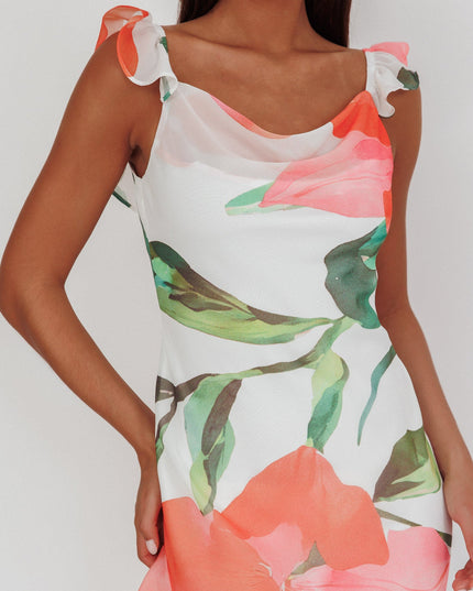 Red Ruffle Strap Maxi Dress Floral