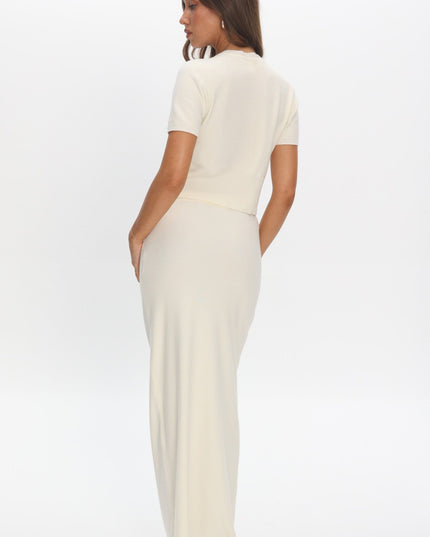 Cream Scallop Edge Knit Skirt