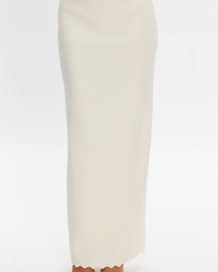 Cream Scallop Edge Knit Skirt