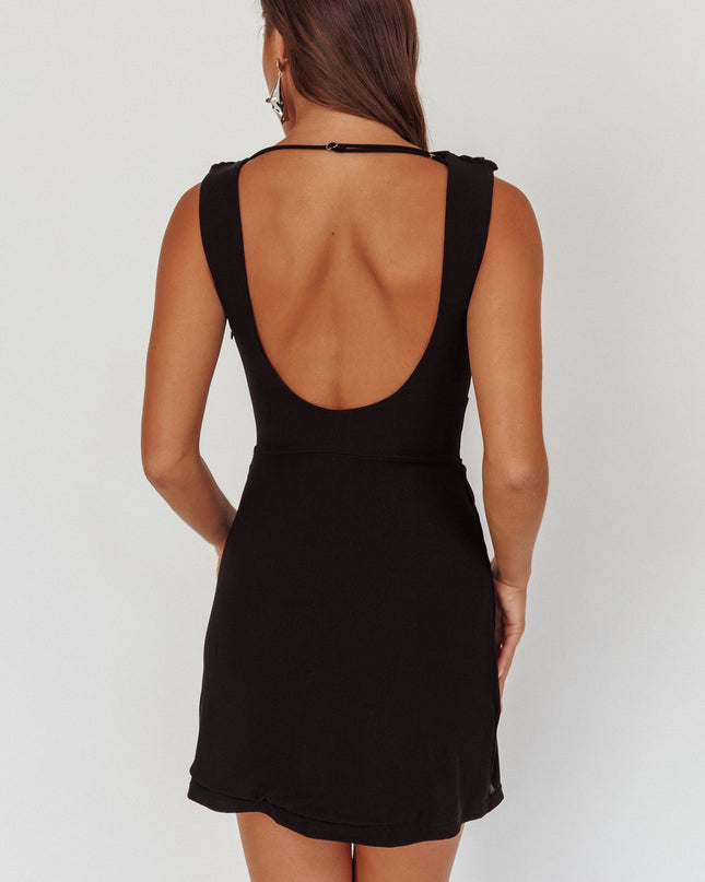 Black Draped Neck Mini Dress