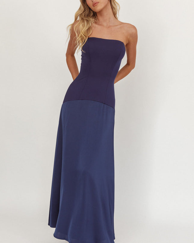 Navy Star Avenue Strapless Drop Waist Maxi Dress
