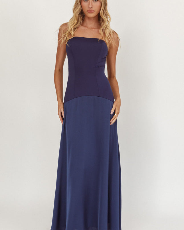 Navy Star Avenue Strapless Drop Waist Maxi Dress