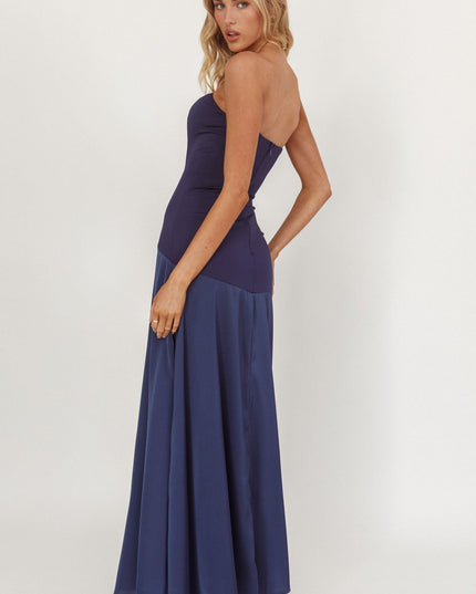 Navy Star Avenue Strapless Drop Waist Maxi Dress