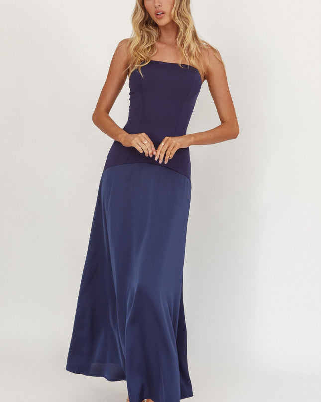 Navy Star Avenue Strapless Drop Waist Maxi Dress