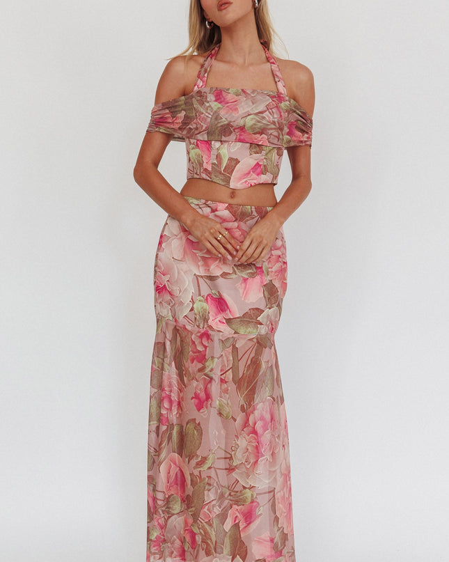 Blush High Halterneck Crop Top Floral