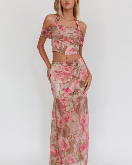Blush High Halterneck Crop Top Floral