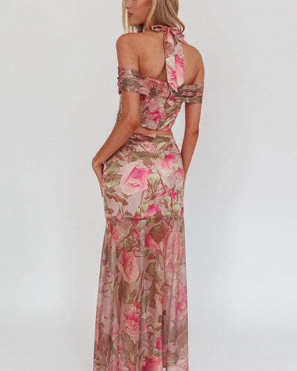 Blush High Sheer Hem Maxi Skirt Floral