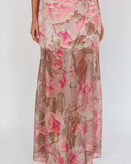 Blush High Sheer Hem Maxi Skirt Floral