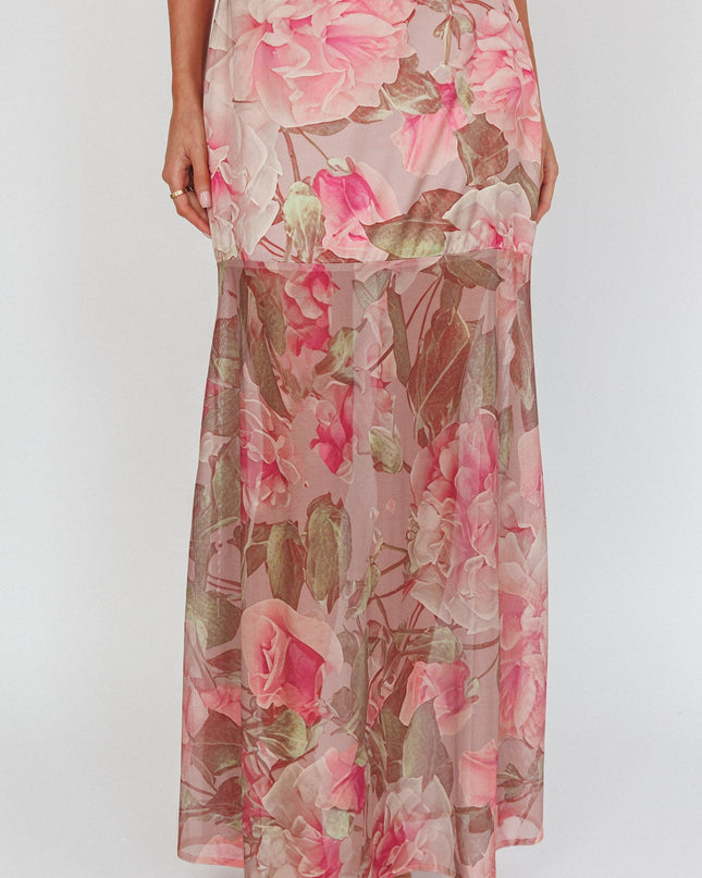 Blush High Sheer Hem Maxi Skirt Floral