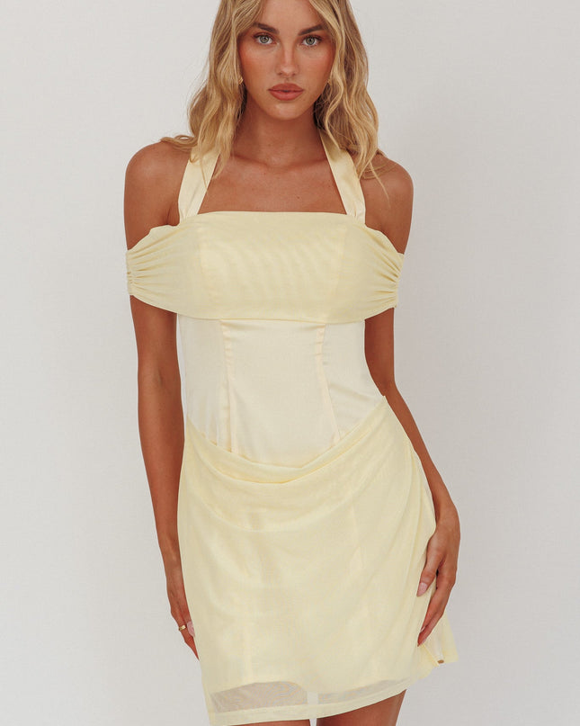 Butter Off-Shoulder Sleeve Halter Mini Dress
