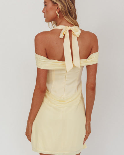Butter Off-Shoulder Sleeve Halter Mini Dress