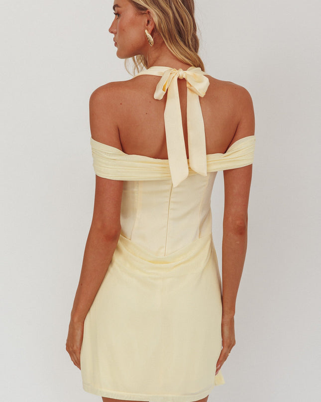 Butter Off-Shoulder Sleeve Halter Mini Dress