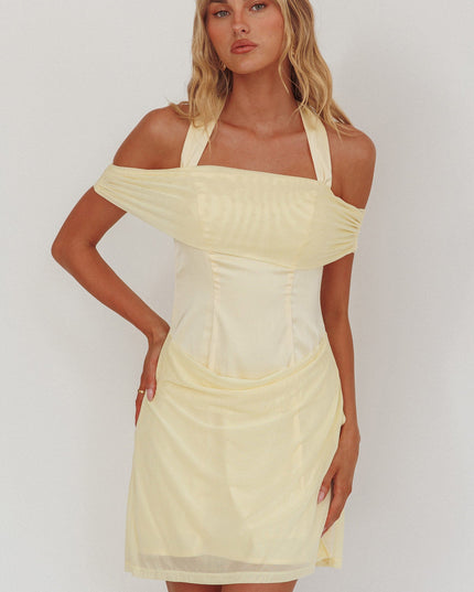 Butter Off-Shoulder Sleeve Halter Mini Dress