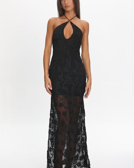 Black One Night Low Back Maxi Dress Embellished