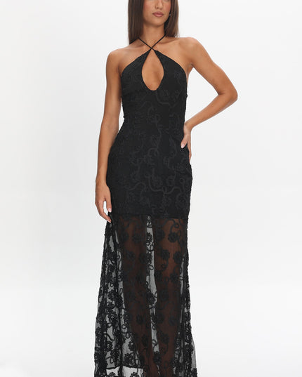 Black One Night Low Back Maxi Dress Embellished
