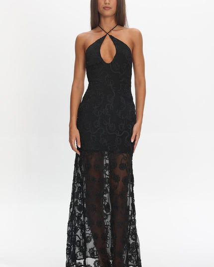 Black One Night Low Back Maxi Dress Embellished