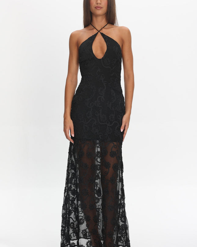 Black One Night Low Back Maxi Dress Embellished