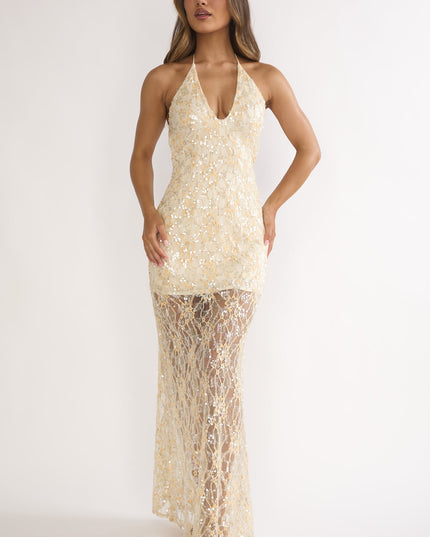 Butter One Night Halterneck Maxi Dress Sequin