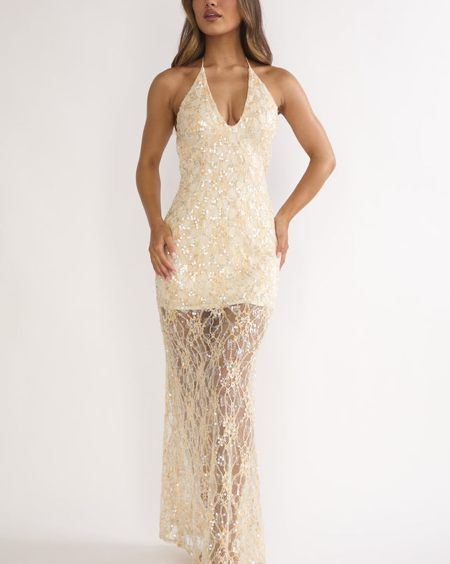 Butter One Night Halterneck Maxi Dress Sequin