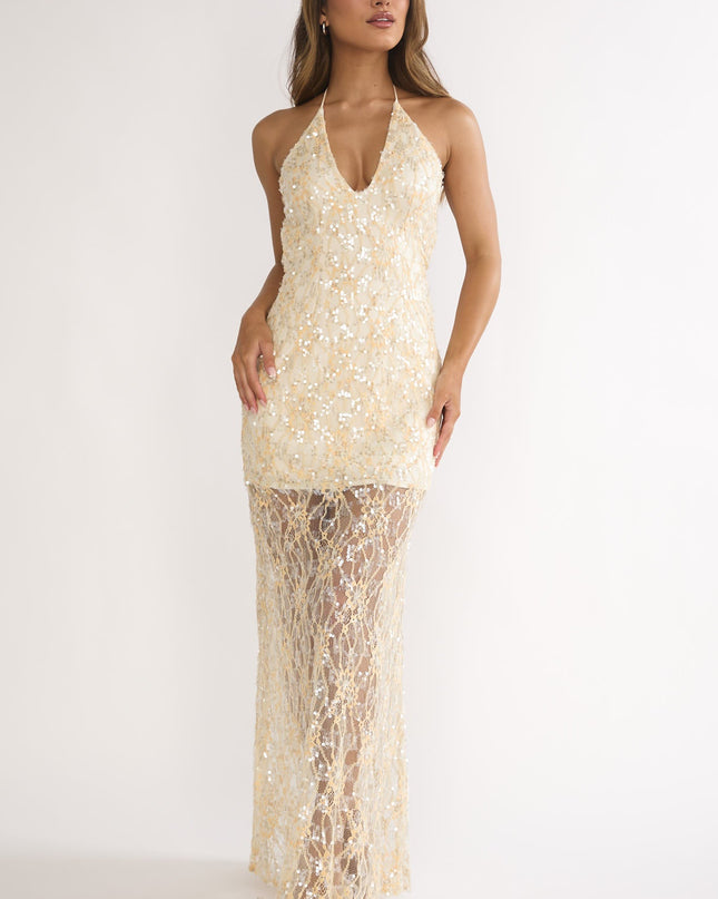 Butter One Night Halterneck Maxi Dress Sequin