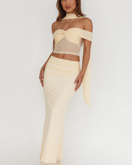 Cream Lights Ruched Midi Skirt