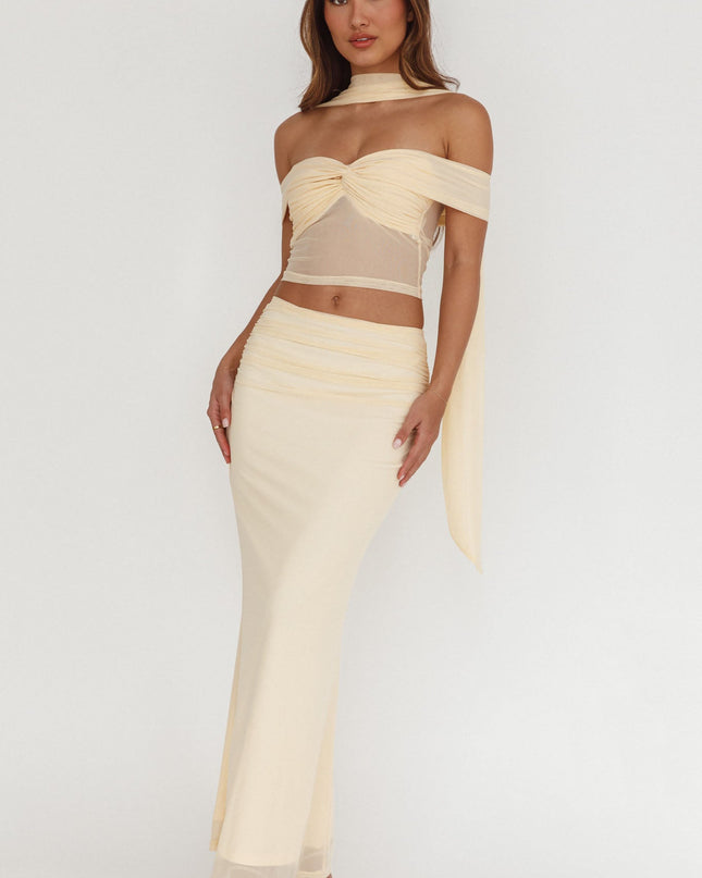 Cream Lights Ruched Midi Skirt