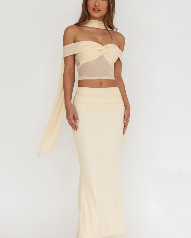 Cream Lights Ruched Midi Skirt