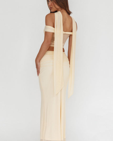 Cream Lights Ruched Midi Skirt