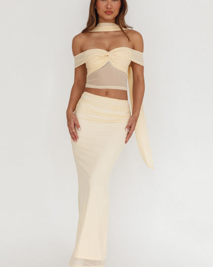 Cream Lights Ruched Midi Skirt