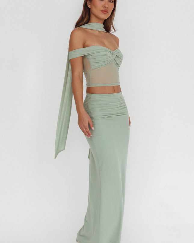 Sage Lights Ruched Midi Skirt