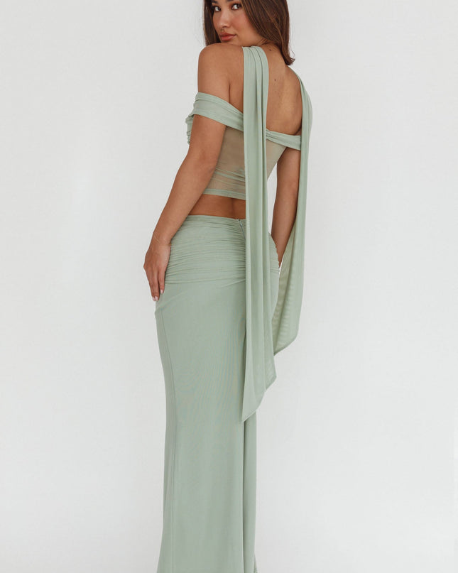 Sage Lights Ruched Midi Skirt