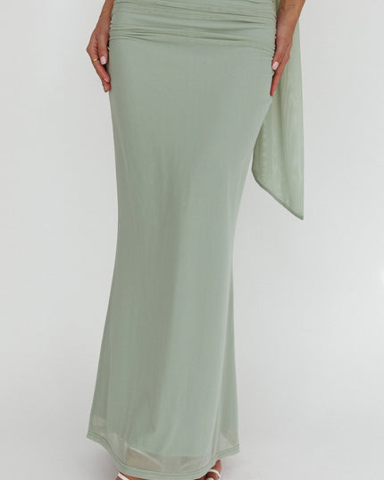 Sage Lights Ruched Midi Skirt