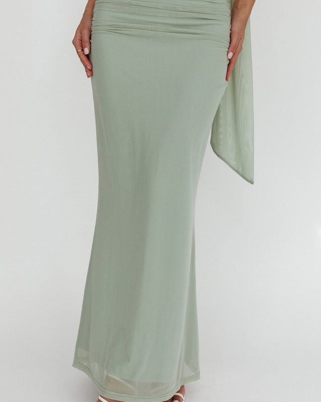 Sage Lights Ruched Midi Skirt